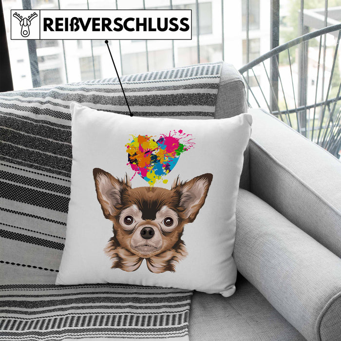 Chihuhahua Mama Besitzer Kissen mit Füllung 40x40 Geschenkidee Frauchen Herrchen Herz (Grau) Blau Trendation
