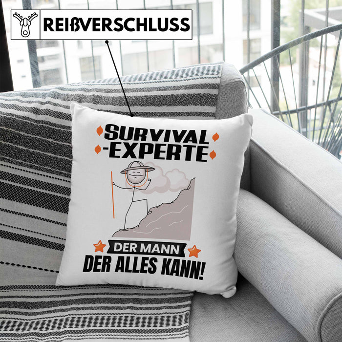 Survival-Experte Kissen mit Füllung 40x40 Geschenk für Survival-Experte Der Mann Der Alles Kann Geschenkidee zum Geburtstag (Grau) Blau Trendation