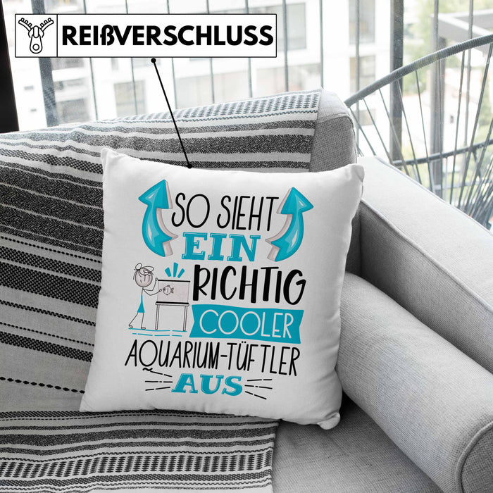 Aquarium-Tüftler Kissen mit Füllung 40x40 So Sieht Ein Richtig Cooler Aquarium-Tüftler Aus Geschenk Lustiger Spruch Geschenkidee (Grau) Rosa Trendation