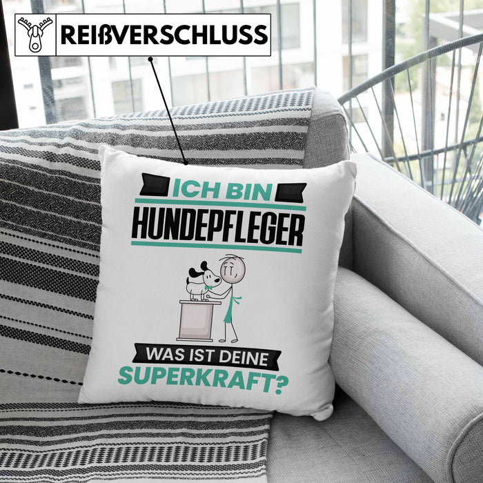 Hundepfleger Kissen mit Füllung 40x40 Geschenk für Hundepfleger Geburtstag Lustiger Spruch Was Ist Deine Superkraft (Grau) Grün Trendation