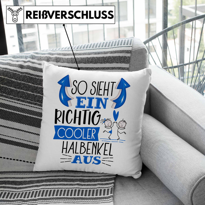 Halbenkel Kissen mit Füllung 40x40 Geschenk So Sieht Ein RIchtig Cooler Halbenkel Aus Geschenkidee Lustiger Spruch Geburtstag (Grau) Grün Trendation
