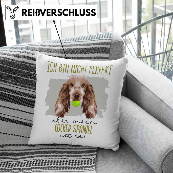 Cocker Spaniel Besitzer Kissen mit Füllung 40x40 Geschenk Lustiger Spruch Geschenkidee Besitzerin Ich Bin Nicht toll Aber Mein Cocker Spaniel Ist Es (Grau) Grau Trendation