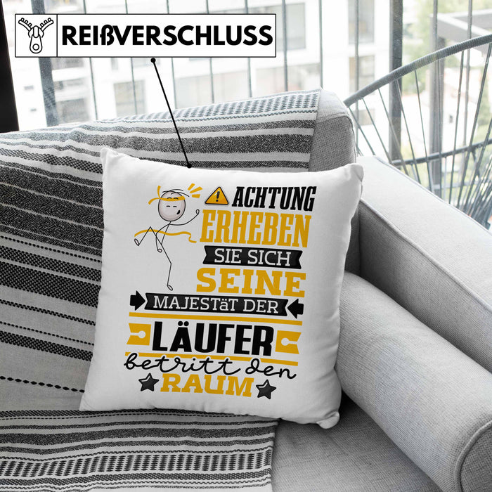 Läufer Geschenk Kissen mit Füllung 40x40 Lustiger Spruch Erheben Sie Sich Der Läufer Betritt den Raum (Grau) Grau Trendation