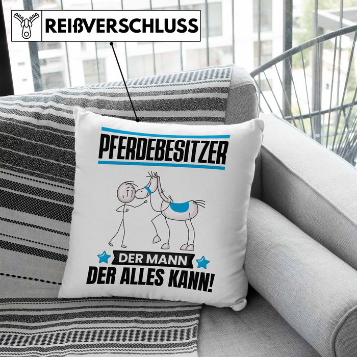 Pferdebesitzer Kissen mit Füllung 40x40 Geschenk für Pferdebesitzer Der Mann Der Alles Kann Geschenkidee zum Geburtstag (Grau) Blau Trendation