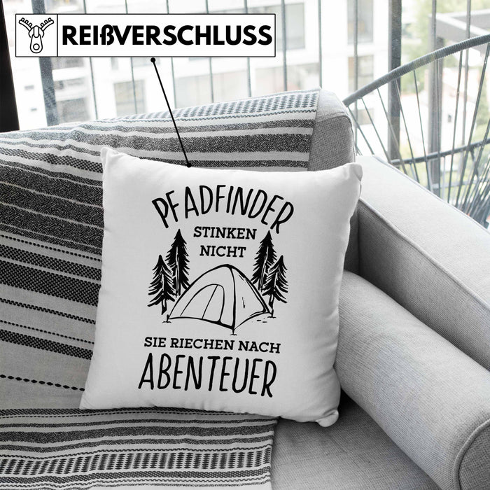 Pfadfinder Kissen mit Füllung 40x40 Geschenk Lustige Geschenkidee Für Pfadfinder Stinken Nicht Sie Riechen Nach Abenteuer (Grau) Blau Trendation