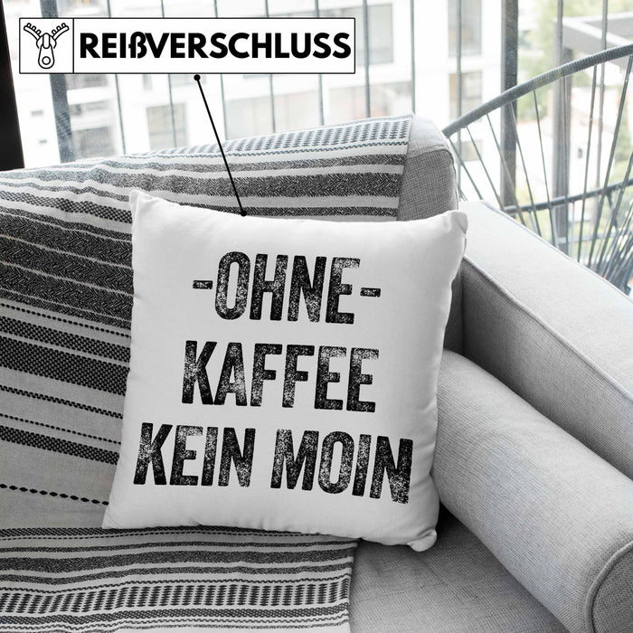 Lustige Kissen mit Füllung 40x40 Kaffeegenießer Geschenk Ohne Kaffee Kein Moin Geschenk Kaffeeliebhaber (Grau) Grau Trendation