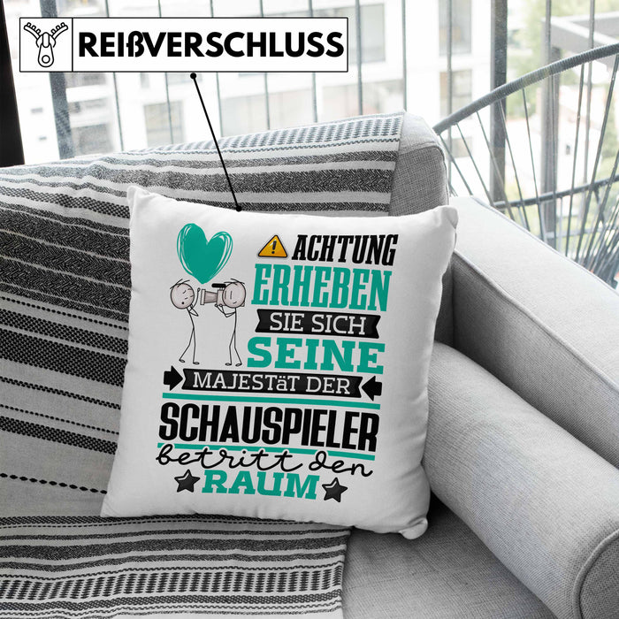 Schauspieler Geschenk Kissen mit Füllung 40x40 Lustiger Spruch Erheben Sie Sich Der Schauspieler Betritt den Raum (Grau) Blau Trendation