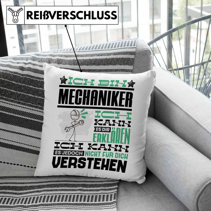 Mechaniker Geschenk Kissen mit Füllung 40x40 Geschenkidee für Mechaniker Geburtstag Lustiger Spruch Ich Bin Mechaniker Ich Kann Es Dir Erklären Aber Nicht Für Dich Verstehen (Grau) Grün Trendation