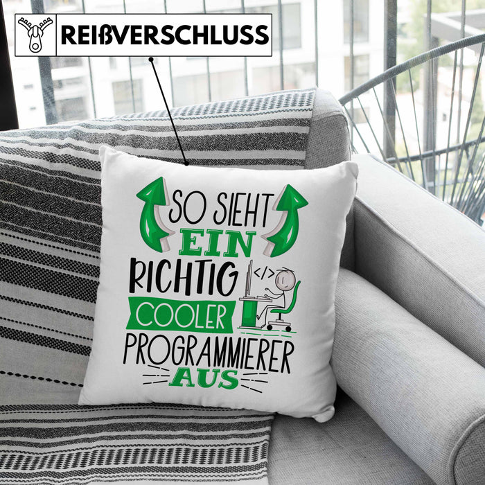 Programmierer Kissen mit Füllung 40x40 Geschenk So Sieht Ein RIchtig Cooler Programmierer Aus Geschenkidee Lustiger Spruch Geburtstag (Grau) Rosa Trendation