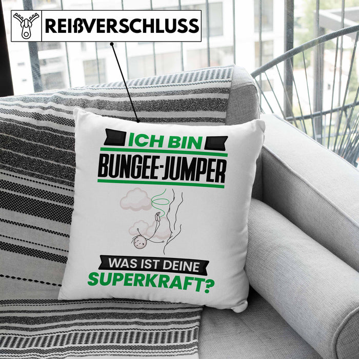 Bungee-Jumper Kissen mit Füllung 40x40 Geschenk für Bungee-Jumper Geburtstag Lustiger Spruch Was Ist Deine Superkraft (Grau) Grün Trendation