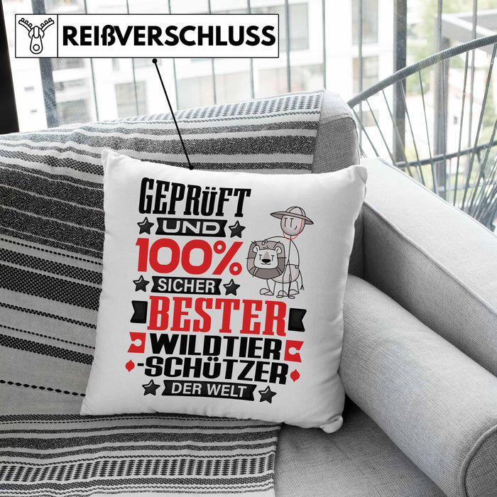 Wildtierschützer Geschenk Lustiger Spruch für Wildtierschützer Geschenkidee Bester Wildtierschützer Der WeltKissen mit Füllung 40x40 (Grau) Grün Trendation