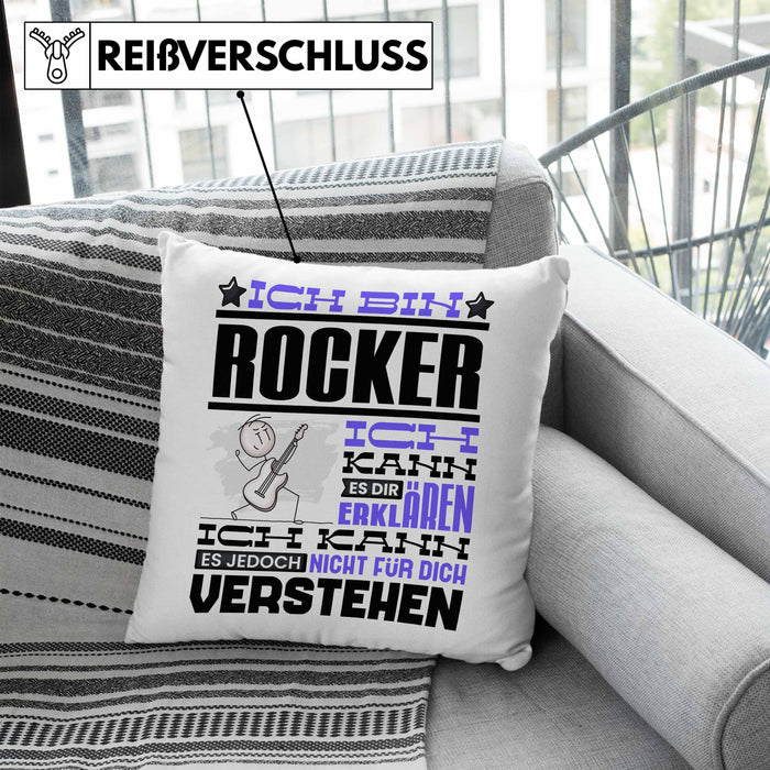 Rocker Geschenk Kaffee-Kissen mit Füllung 40x40 Geschenkidee für Rocker Ich Bin Rocker Ich Kann Es Dir Erklären Jedoch Nicht Für Dich Verstehen Spruch Lustig (Grau) Blau Trendation