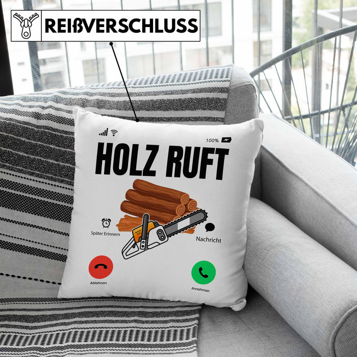 Holzarbeiter Schreiner Tischler Geschenk Kissen mit Füllung 40x40 Holz Ruft An Holzarbeit Waldarbeiter (Grau) Grün Trendation