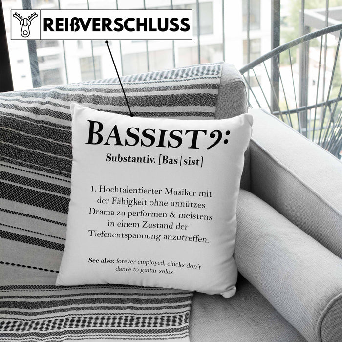 Bassist Kissen mit Füllung 40x40 Geschenk Definition Lustiger Spruch Bass-Spieler Geschenkidee (Grau) Blau Trendation