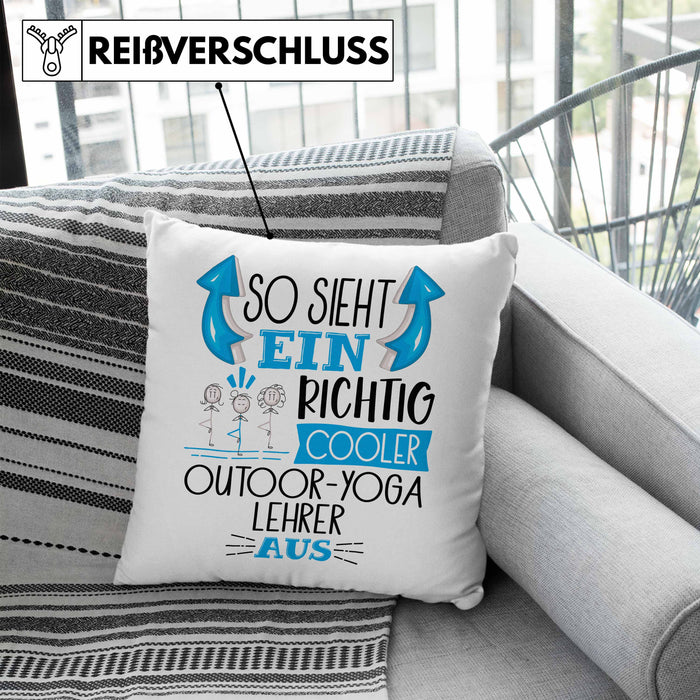 So Sieht Ein Richtig Cooler Outdoor-Yoga-Lehrer Aus Kissen mit Füllung 40x40 Geschenk für Outdoor-Yoga-Lehrer Geburtstag Geschenkdiee (Grau) Blau Trendation