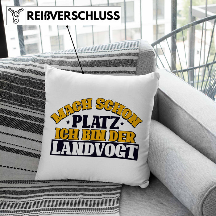 Landvogt Kissen mit Füllung 40x40 Geschenk Lustiger Spruch Mach Schon Platz Ich Bin Der Landvogt Geschenkidee Geburtstag (Grau) Grau Trendation