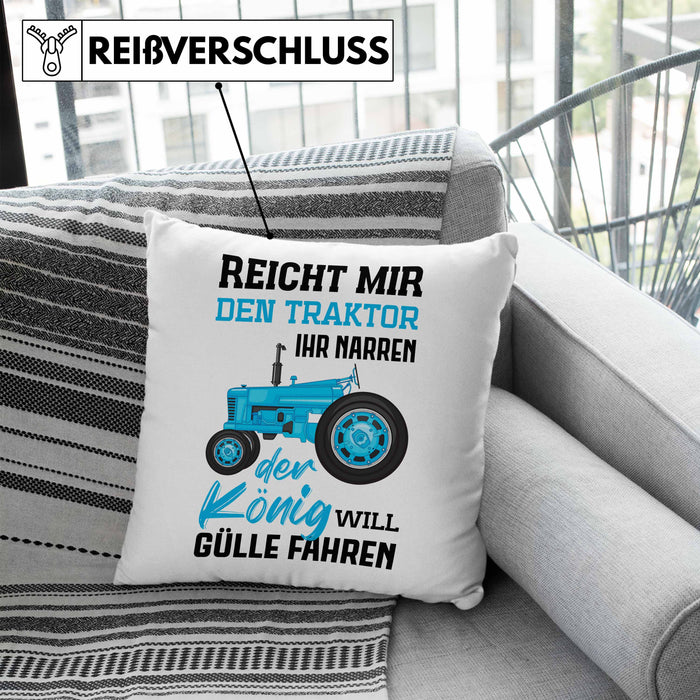 Landwirt Spruch Geschenk Kissen mit Füllung 40x40 Landwirtschaft Geschenke für Männer Traktor Spruch Gülle Fahren (Grau) Blau Trendation