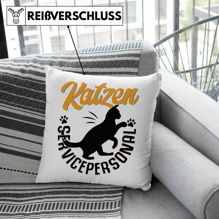Katzen Geschenk Kissen mit Füllung 40x40 Katzen-Besitzerin Kaffee Katzen Servicepersonal Geschenkidee (Grau) Grün Trendation