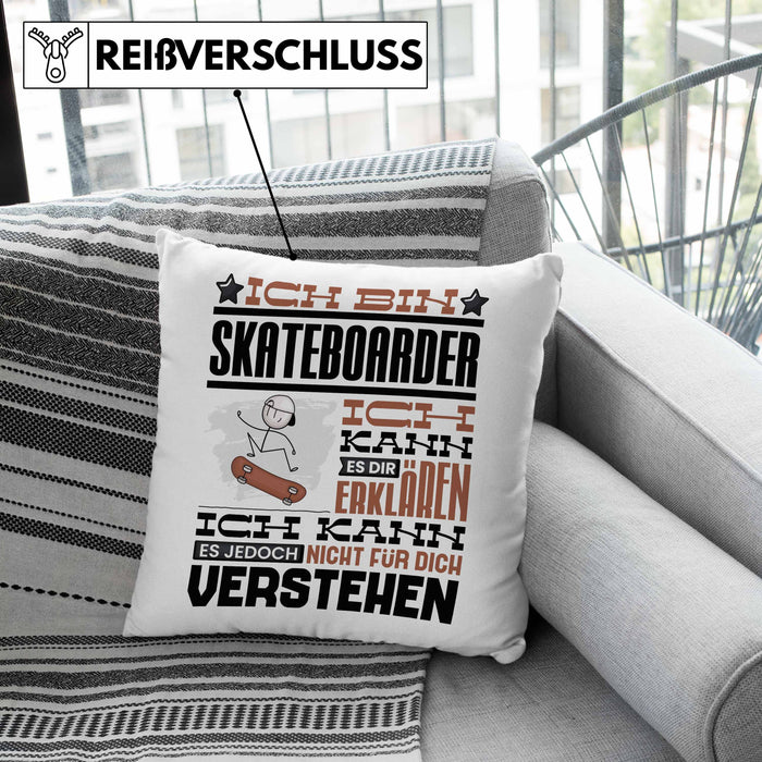 Skateboarder Geschenk Kaffee-Kissen mit Füllung 40x40 Geschenkidee für Skateboarder Ich Bin Skateboarder Ich Kann Es Dir Erklären Jedoch Nicht Für Dich Verstehen Spruch Lustig (Grau) Rosa Trendation