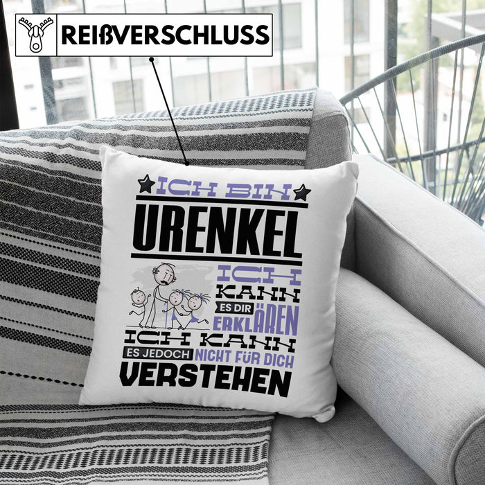 Urenkel Geschenk Kaffee-Kissen mit Füllung 40x40 Geschenkidee für Urenkel Ich Bin Urenkel Ich Kann Es Dir Erklären Jedoch Nicht Für Dich Verstehen Spruch Lustig (Grau) Blau Trendation