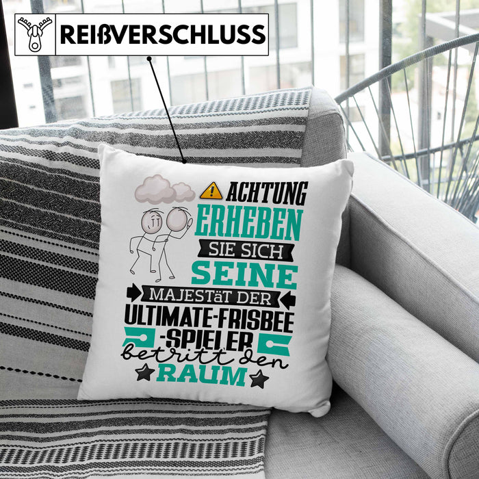 Ultimate-Frisbee-Spieler Geschenk Kissen mit Füllung 40x40 Lustiger Spruch Erheben Sie Sich Der Ultimate-Frisbee-Spieler Betritt den Raum (Grau) Rosa Trendation
