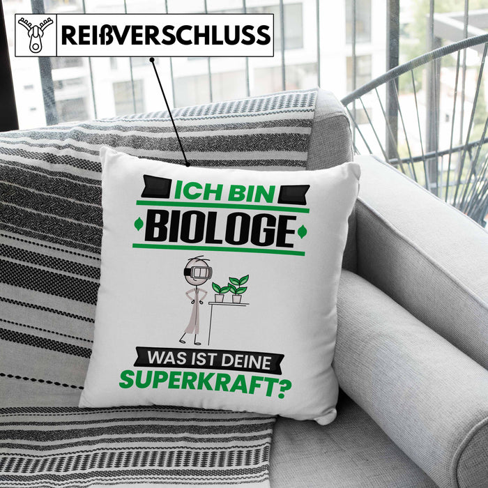 Biologe Kissen mit Füllung 40x40 Geschenk für Biologe Geburtstag Lustiger Spruch Was Ist Deine Superkraft (Grau) Grau Trendation