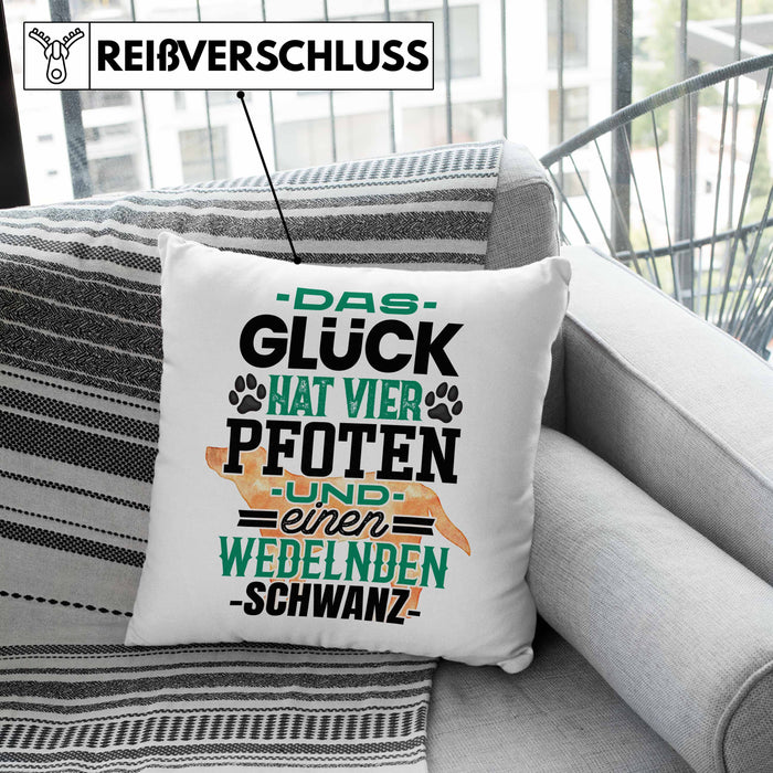 Hundebesitzer Kissen mit Füllung 40x40 Geschenk Glück Hat 4 Pfoten und Wedelnden Schwanz Geschenkidee Hunde Mama Frauchen Herrchen (Grau) Grün Trendation