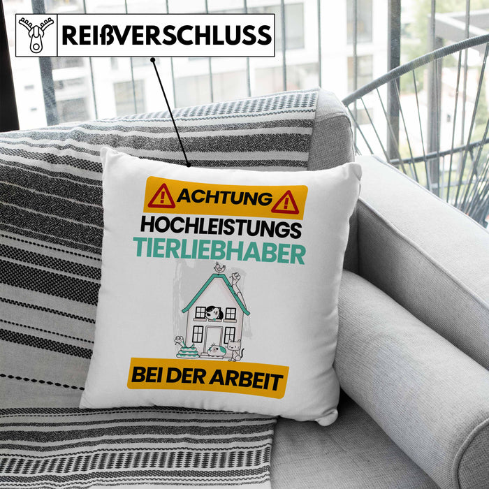 Tierwohlhaber Kissen mit Füllung 40x40 Geschenk Lustiger Spruch Geschenkidee für Tierwohlhaber Achtung Hochleistungs Tierwohlhaber Bei Der Arbeit (Grau) Blau Trendation