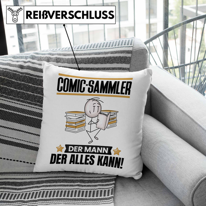 Comic-Sammler Kissen mit Füllung 40x40 Geschenk für Comic-Sammler Der Mann Der Alles Kann Geschenkidee zum Geburtstag (Grau) Rosa Trendation