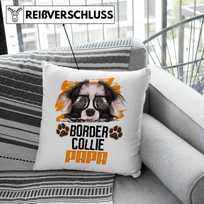 Border Collies Papa Besitzer Kissen mit Füllung 40x40 Geschenk Lustiger Spruch Geschenkidee Border Collies Liebhaber (Grau) Rosa Trendation