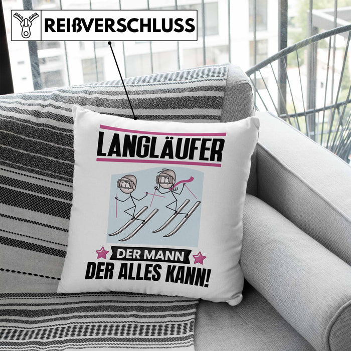 Langläufer Kissen mit Füllung 40x40 Geschenk für Langläufer Der Mann Der Alles Kann Geschenkidee zum Geburtstag (Grau) Blau Trendation