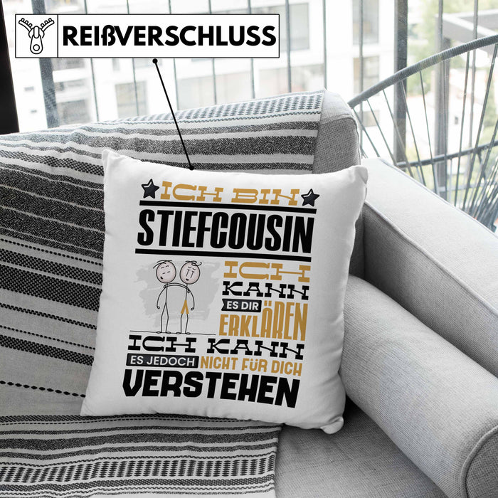 Stiefcousin Geschenk Kaffee-Kissen mit Füllung 40x40 Geschenkidee für Stiefcousin Ich Bin Stiefcousin Ich Kann Es Dir Erklären Jedoch Nicht Für Dich Verstehen Spruch Lustig (Grau) Grün Trendation