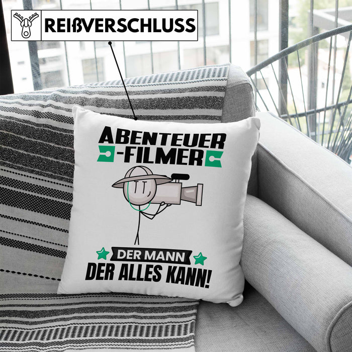 Abenteuerfilmer Kissen mit Füllung 40x40 Geschenk für Abenteuerfilmer Der Mann Der Alles Kann Geschenkidee zum Geburtstag (Grau) Blau Trendation