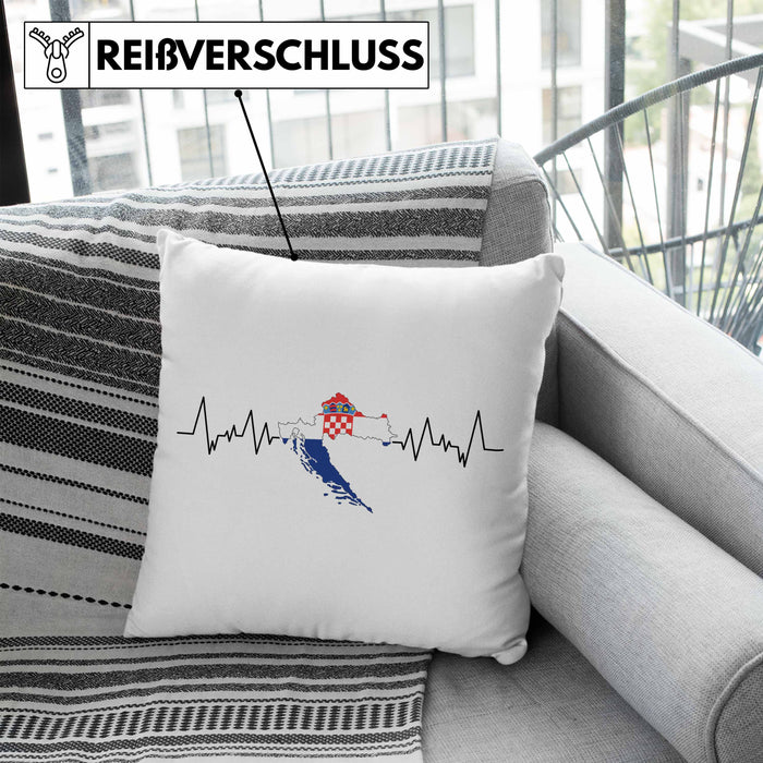 Kroatische Flagge Kissen mit Füllung 40x40 Geschenk Herzschlag Kroatien (Grau) Blau Trendation