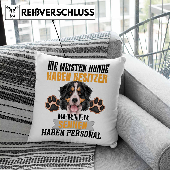 Berner Sennen Besitzer Kissen mit Füllung 40x40 Geschenk Lustiger Spruch Geschenkidee Besitzerin Berner Sennen Haben Personal (Grau) Grün Trendation