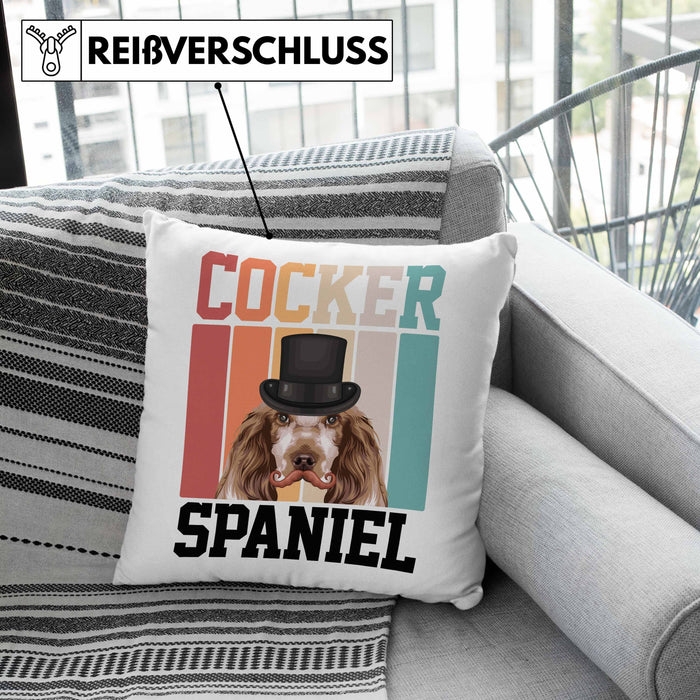Cocker Spaniel Besitzer Kissen mit Füllung 40x40 Geschenk Lustiger Spruch Geschenkidee Retro Vinatge Cocker Spaniel (Grau) Rosa Trendation