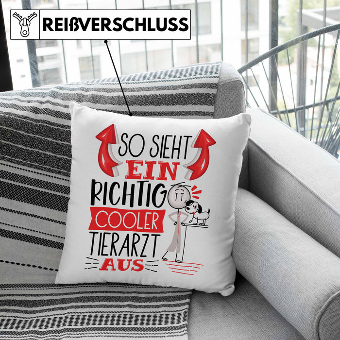 Tierarzt Kissen mit Füllung 40x40 Geschenk So Sieht Ein RIchtig Cooler Tierarzt Aus Geschenkidee Lustiger Spruch Geburtstag (Grau) Rosa Trendation