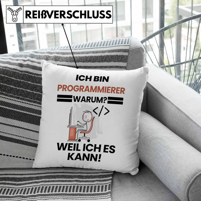 Programmierer Geschenk Kissen mit Füllung 40x40 Lustiger Spruch Ich Bin Programmierer Warum Weil Ich Es Kann Geschenkidee Bester Programmierer Geburtstag (Grau) Grau Trendation
