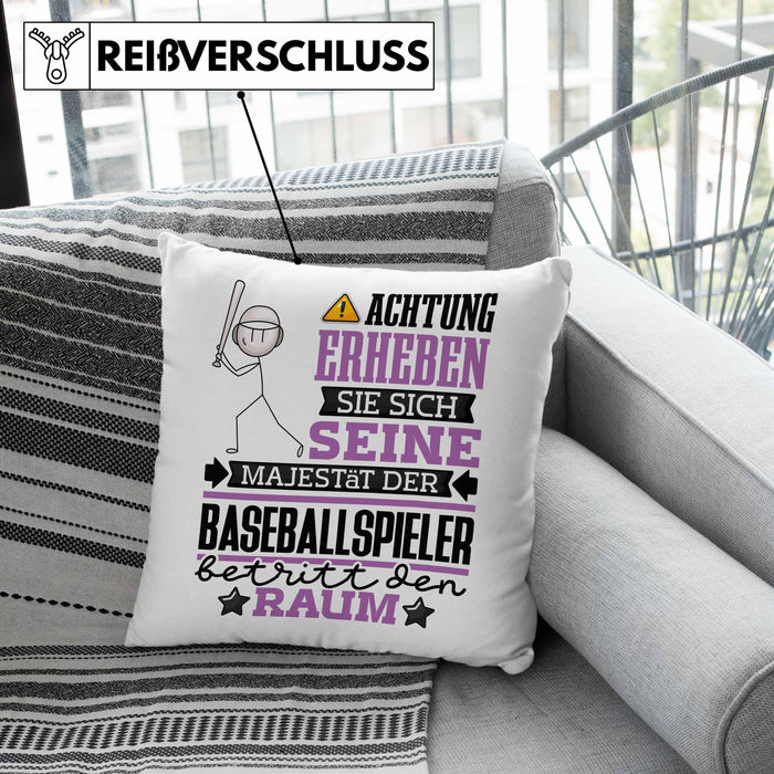 Baseballspieler Geschenk Kissen mit Füllung 40x40 Lustiger Spruch Erheben Sie Sich Der Baseballspieler Betritt den Raum (Grau) Rosa Trendation