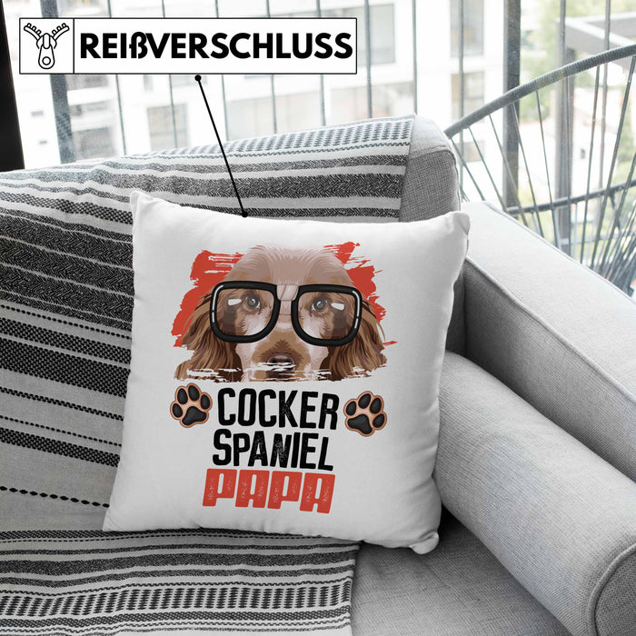 Cocker Spaniel Papa Besitzer Kissen mit Füllung 40x40 Geschenk Lustiger Spruch Geschenkidee Cocker Spaniel Liebhaber (Grau) Grün Trendation