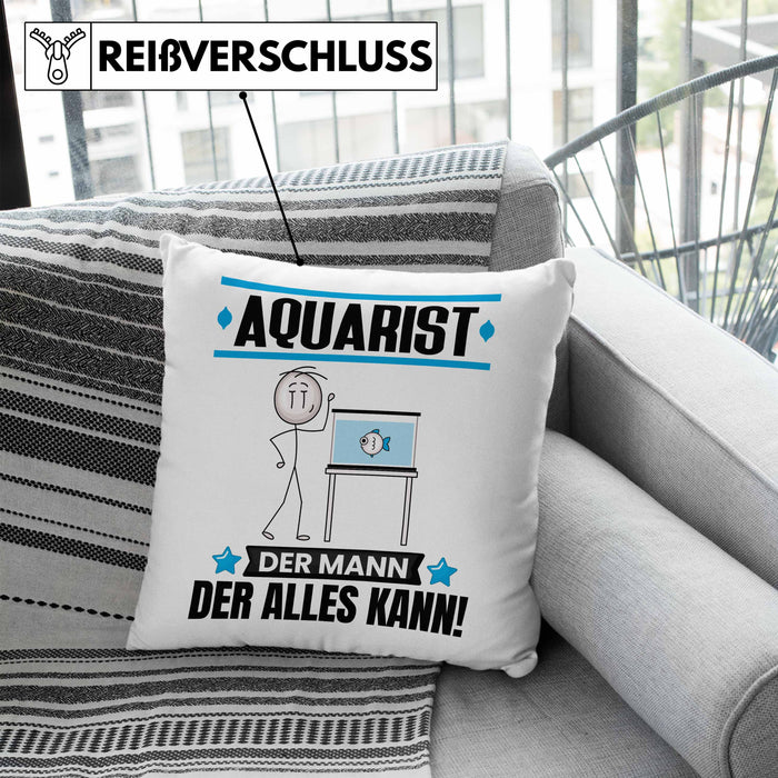 Aquarist Kissen mit Füllung 40x40 Geschenk für Aquarist Der Mann Der Alles Kann Geschenkidee zum Geburtstag (Grau) Blau Trendation