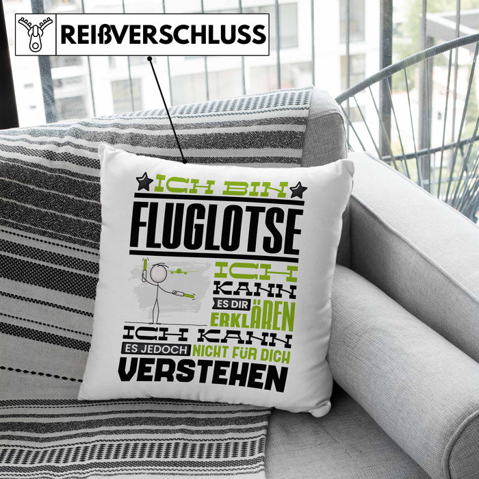 Fluglotse Geschenk Kaffee-Kissen mit Füllung 40x40 Geschenkidee für Fluglotse Ich Bin Fluglotse Ich Kann Es Dir Erklären Jedoch Nicht Für Dich Verstehen Spruch Lustig (Grau) Blau Trendation