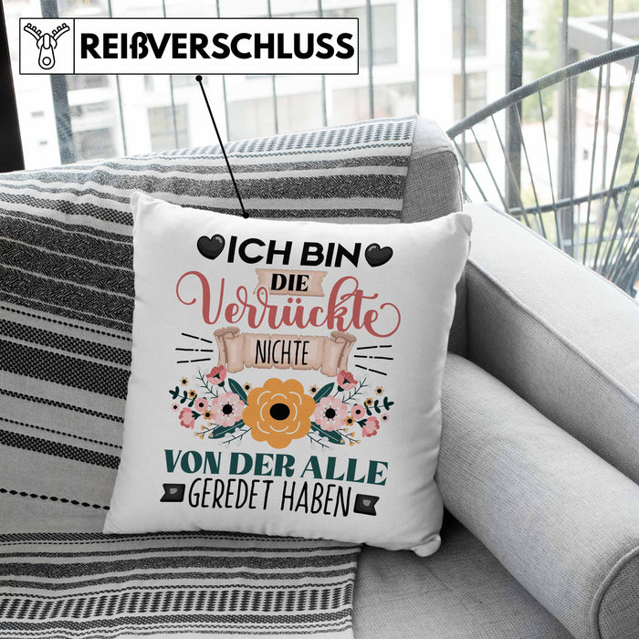 Nichte Kissen mit Füllung 40x40 Geschenk Lustiger Spruch Geschenkidee Ich Bin Die Verrückte Nichte Von Der Alle Geredet Haben (Grau) Grau Trendation