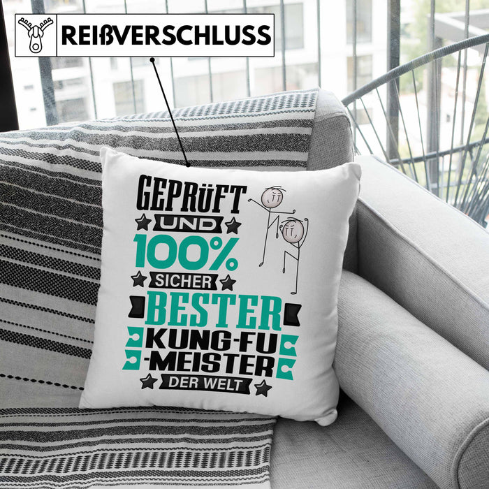 Kung-Fu-Meister Geschenk Lustiger Spruch für Kung-Fu-Meister Geschenkidee Bester Kung-Fu-Meister Der WeltKissen mit Füllung 40x40 (Grau) Rosa Trendation