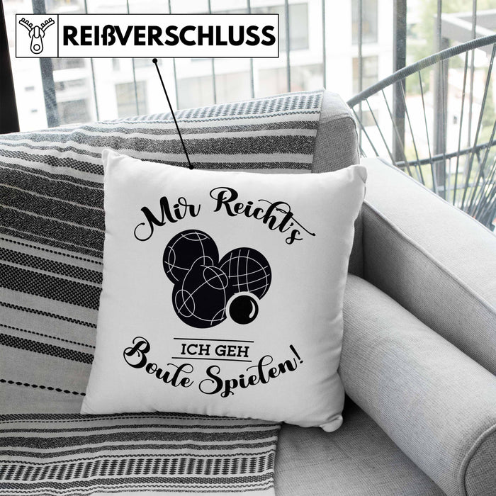 Boule Kissen mit Füllung 40x40 Geschenk Boule-Spieler Geschenkidee Spruch Mir Reichts Ich Geh Boule Spielen (Grau) Blau Trendation