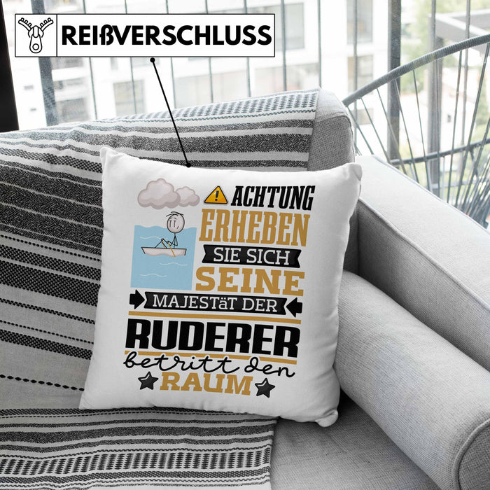 Ruderer Geschenk Kissen mit Füllung 40x40 Lustiger Spruch Erheben Sie Sich Der Ruderer Betritt den Raum (Grau) Grün Trendation