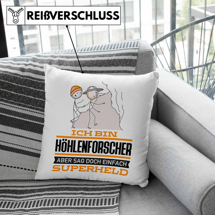 Höhlenforscher Geschenk Kissen mit Füllung 40x40 Ich Bin Höhlenforscher Aber Sag Doch Einfach Superheld Lustige Geschenkdiee für Höhlenforscher (Grau) Grün Trendation