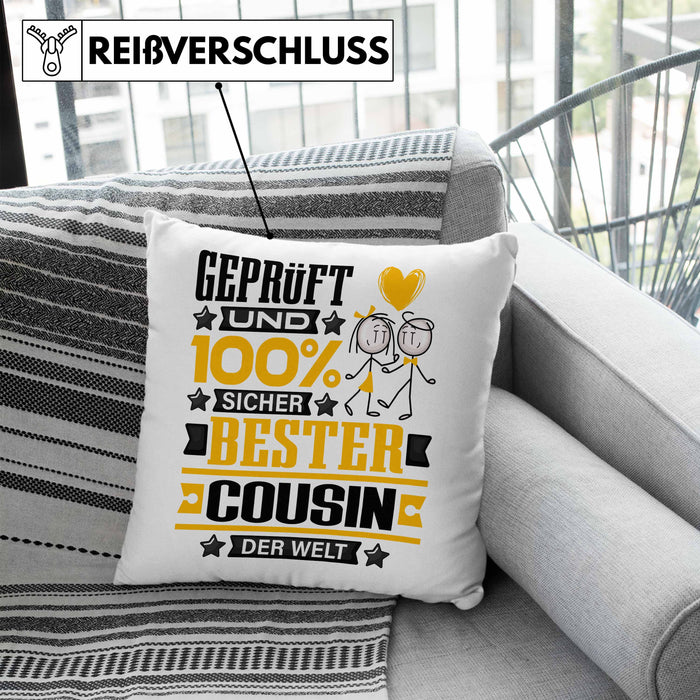 Cousin Geschenk Lustiger Spruch für Cousin Geschenkidee Bester Cousin Der WeltKissen mit Füllung 40x40 (Grau) Blau Trendation