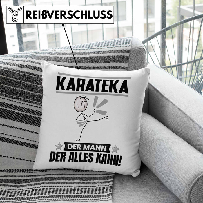 Karateka Kissen mit Füllung 40x40 Geschenk für Karateka Der Mann Der Alles Kann Geschenkidee zum Geburtstag (Grau) Rosa Trendation