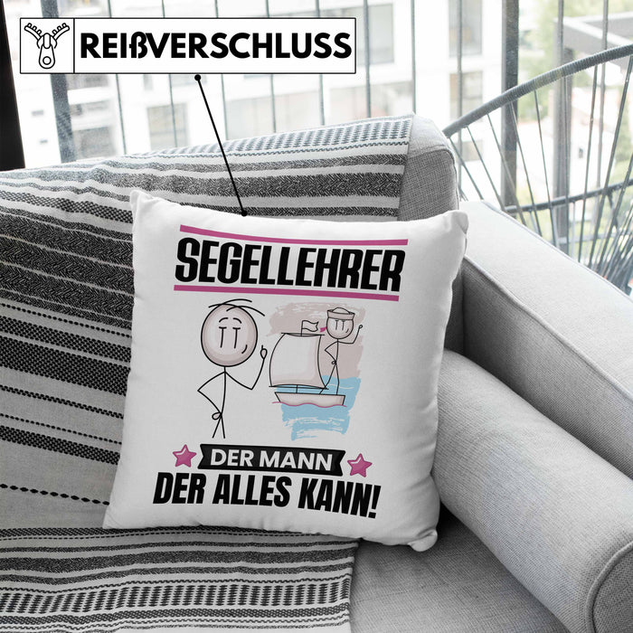 Segellehrer Kissen mit Füllung 40x40 Geschenk für Segellehrer Der Mann Der Alles Kann Geschenkidee zum Geburtstag (Grau) Blau Trendation